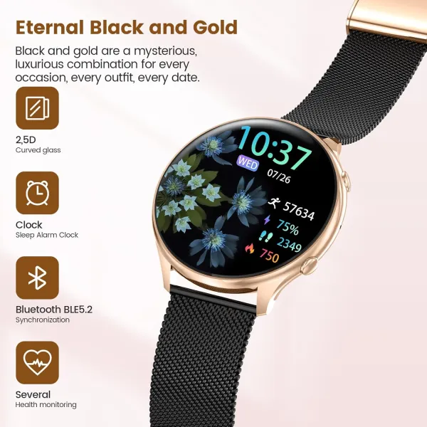 Smart Watch for Women with Menstrual Cycle Tracker – 1.39" Fitness Smartwatch, Heart Rate & Sleep Monitor, IP67 Waterproof (Black Rose Gold)