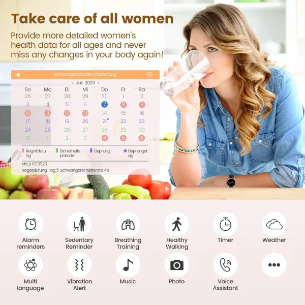 Smart Watch for Women with Menstrual Cycle Tracker – 1.39" Fitness Smartwatch, Heart Rate & Sleep Monitor, IP67 Waterproof (Black Rose Gold)