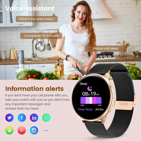 Smart Watch for Women with Menstrual Cycle Tracker – 1.39" Fitness Smartwatch, Heart Rate & Sleep Monitor, IP67 Waterproof (Black Rose Gold)