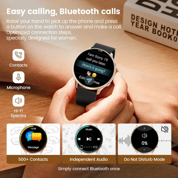 Smart Watch for Women with Menstrual Cycle Tracker – 1.39" Fitness Smartwatch, Heart Rate & Sleep Monitor, IP67 Waterproof (Black Rose Gold)