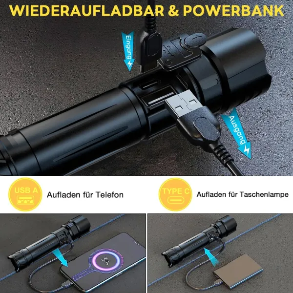 GISAAE A06 Rechargeable LED Flashlight | High Power Torch