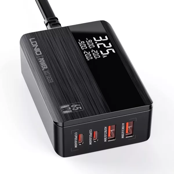 LDNIO 4-Port Charging Station With LED Display 65W USB C Charger Plug