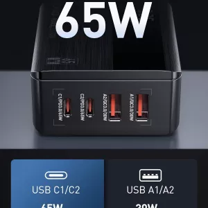 LDNIO 4-Port Charging Station With LED Display 65W USB C Charger Plug