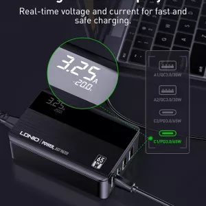 LDNIO 4-Port Charging Station With LED Display 65W USB C Charger Plug