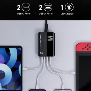 LDNIO 4-Port Charging Station With LED Display 65W USB C Charger Plug