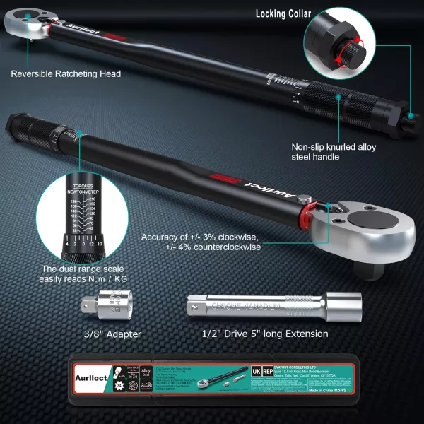 Aurlloct 1/2 Inch Drive Click Torque Wrench