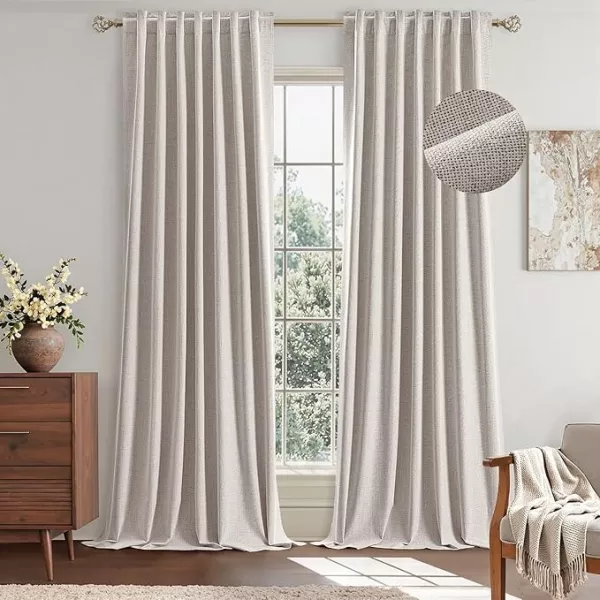 EMEMA Ivory White Linen Blackout Curtains 2 Panels 140x225