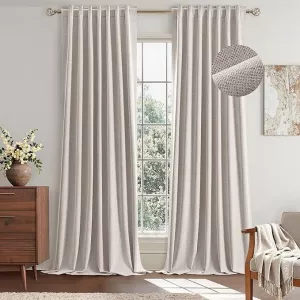 EMEMA Ivory White Linen Blackout Curtains 2 Panels 140x225