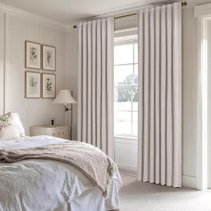 EMEMA Ivory White Linen Blackout Curtains 2 Panels 140x225