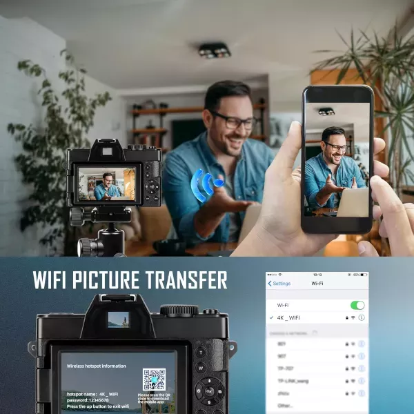 4K Vlogging Digital Camera with 180° Flip Screen, WiFi, Macro & Wide Angle Lens, App Control, External Microphones, 16X Zoom, 32GB TF Card - Camera for Photography, Vlogging, YouTube