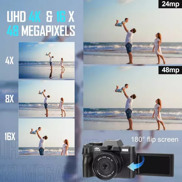 4K Vlogging Digital Camera with 180° Flip Screen, WiFi, Macro & Wide Angle Lens, App Control, External Microphones, 16X Zoom, 32GB TF Card - Camera for Photography, Vlogging, YouTube
