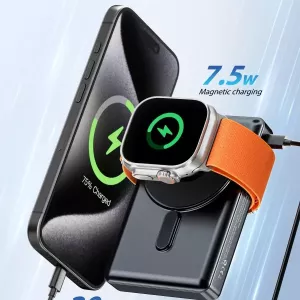 KPON Magsafe Power Bank, 10000mAh Fast Charging Magnetic Portable Charger with Foldable Stand, Wireless Battery Pack for iPhone 16/15/14/13/12 Series & Apple Watch