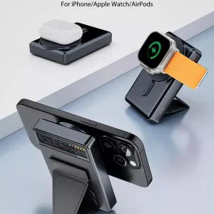 KPON Magsafe Power Bank, 10000mAh Fast Charging Magnetic Portable Charger with Foldable Stand, Wireless Battery Pack for iPhone 16/15/14/13/12 Series & Apple Watch