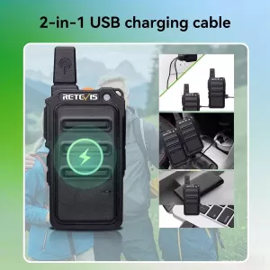 Retevis RT619 Walkie Talkie Rechargeable Adults, 1300mAh PMR446 Walkie Talkies Mini, 16 CH CTCSS/DCS Hiking VOX Hands Free 2 Way Radio Portable, Camping (2Pcs, Black)