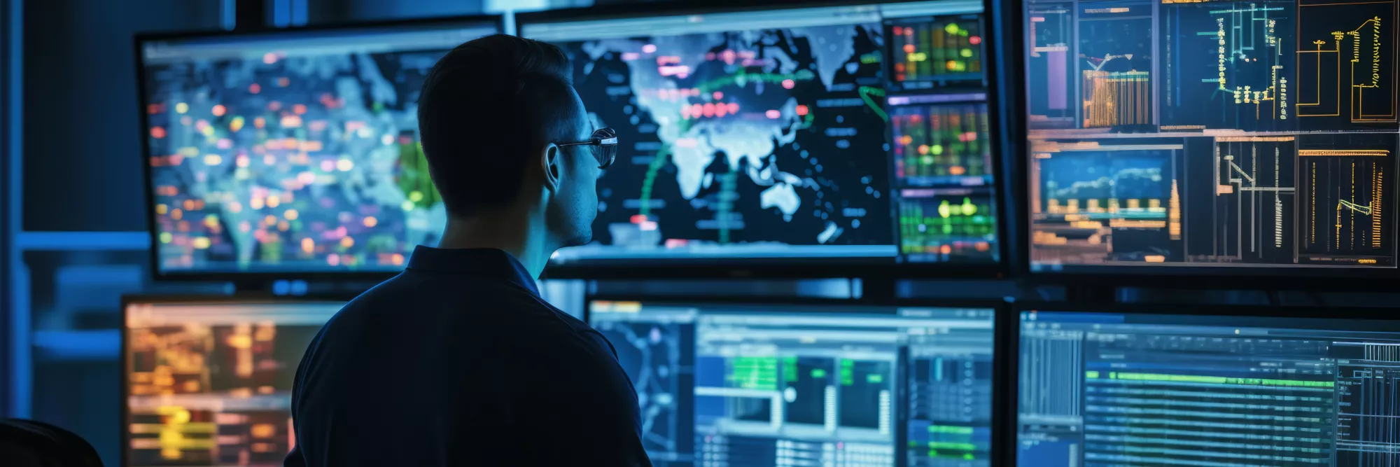 vecteezy_ai-generated-a-network-engineer-monitoring-data-on-multiple_36053478