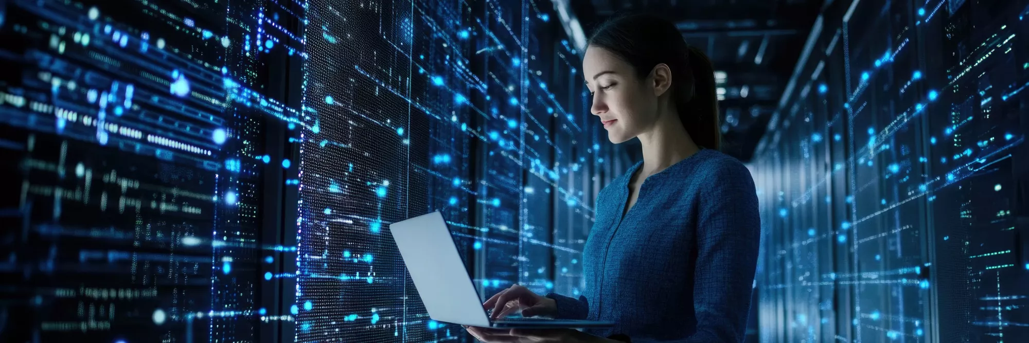 ey-woman-holding-computer-blue-lights-shimmering-data-center (1)