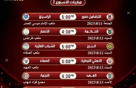 Football Lebanon - مواعيد مباريات الجولة الثانية من الدوري اللبناني للدرجة الأولى