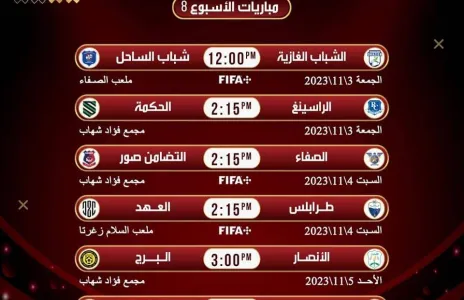Football Lebanon - مواعيد مباريات الجولة الثامنة من الدوري اللبناني للدرجة الأولى