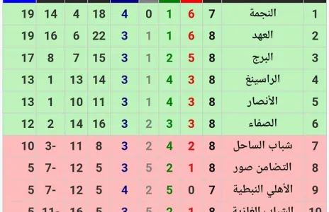 Football Lebanon - ترتيب الدوري بعد نهاية الجولة الثامنة مع مباراة مؤجلة للنجمة والأهلي نبطية