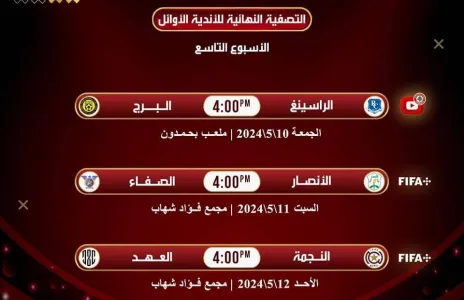 Football Lebanon - مواعيد مباريات الأسبوع التاسع من سداسية الأوائل لدوري الدرجة الأولى