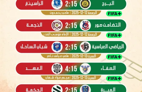 Football Lebanon - مواعيد مباريات الجولة التاسعة من الدوري اللبناني للدرجة الأولى.