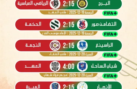 Football Lebanon - مواعيد مباريات الأسبوع العاشر من الدوري اللبناني للدرجة الأولى.