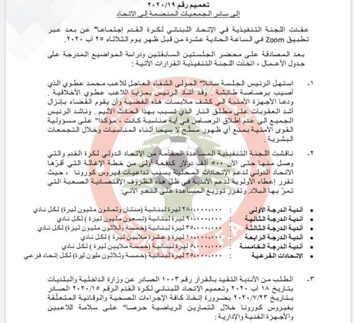 Football Lebanon - تعميم الإتحاد اللبناني لكرة القدم