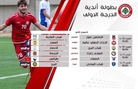 Football Lebanon - البث المباشر و مباريات الأسبوع الثاني من بطولة لبنان لأندية الدرجة الأولى حسب الجدول التالي: