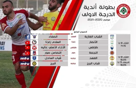 Football Lebanon - برنامج نقل مباريات الأسبوع السابع من الدوري اللبناني لأندية الدرجة الأولى
