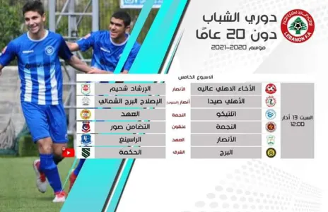 Football Lebanon - استكمال بطولة الشباب دون ٢٠ عاما بأسبوعها الخامس