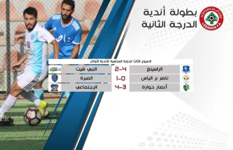 Football Lebanon - نتائج أندية الدرجة الثانية الأواخر بعد الأسبوع الثالث من الدورة السداسية