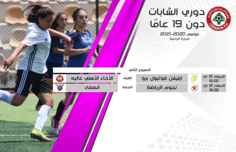 Football Lebanon - جدول مباريات الأسبوع الثاني من الدورة الرباعية لبطولة دوري الشابات دون 19 عاماً