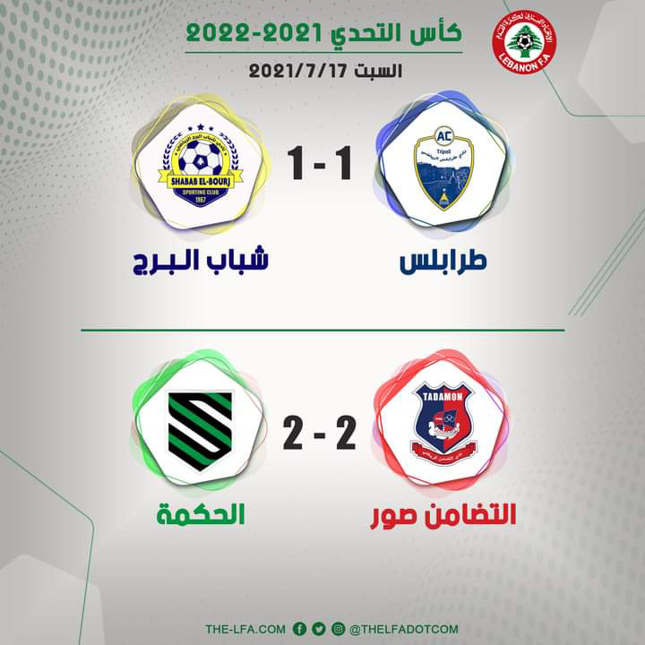 Football Lebanon - نتائج مباريات اليوم من كأس التحدي 