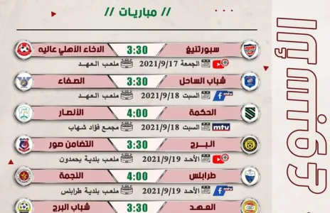 Football Lebanon - جدول مباريات الأسبوع الثاني من دوري الدرجة الأولى