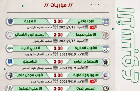 Football Lebanon - جدول مباريات الأسبوع الخامس من دوري الدرجة الثانية