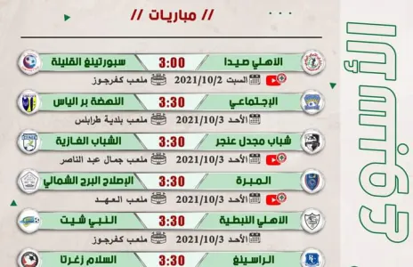 Football Lebanon - جدول مباريات الأسبوع السابع من دوري الدرجة الثانية