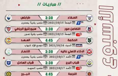 Football Lebanon - جدول مباريات الأسبوع الرابع من دوري الدرجة الأولى