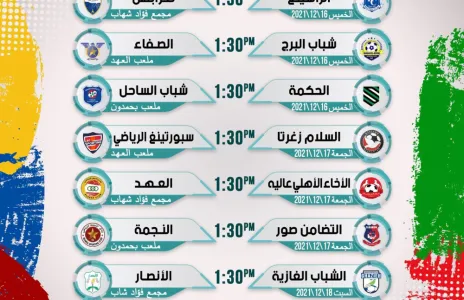 Football Lebanon - برنامج مباريات دور الـ16 لبطولة كأس لبنان للموسم 2021-2022