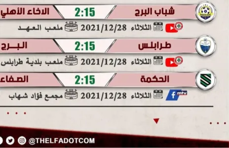 Football Lebanon - مباريات اليوم ضمن الأسبوع السابع من بطولة دوري الدرجة الأولى