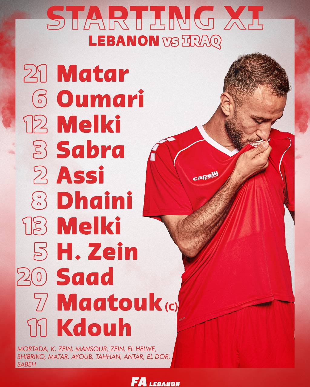 Football Lebanon - تشكيلة منتخبنا الوطني أمام العراق