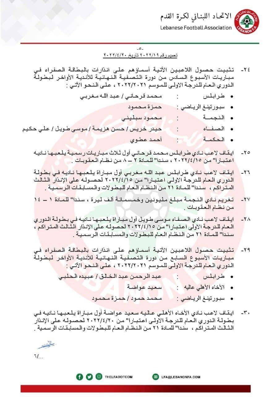 Football Lebanon - تغريم النجمة والتضامن صور وإيقاف قرحاني وعبد الله