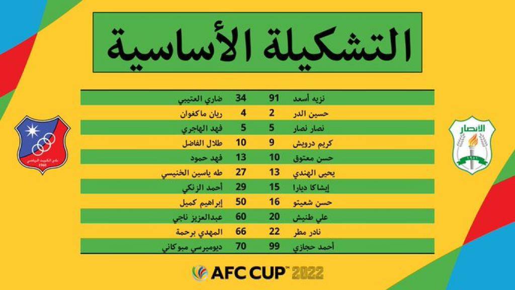 Football Lebanon - تشكيلة الأنصار لمباراته أمام الكويت الكويتي