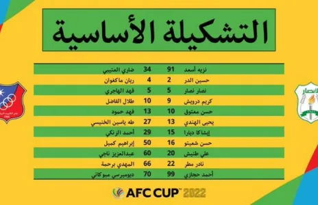 Football Lebanon - تشكيلة الأنصار لمباراته أمام الكويت الكويتي