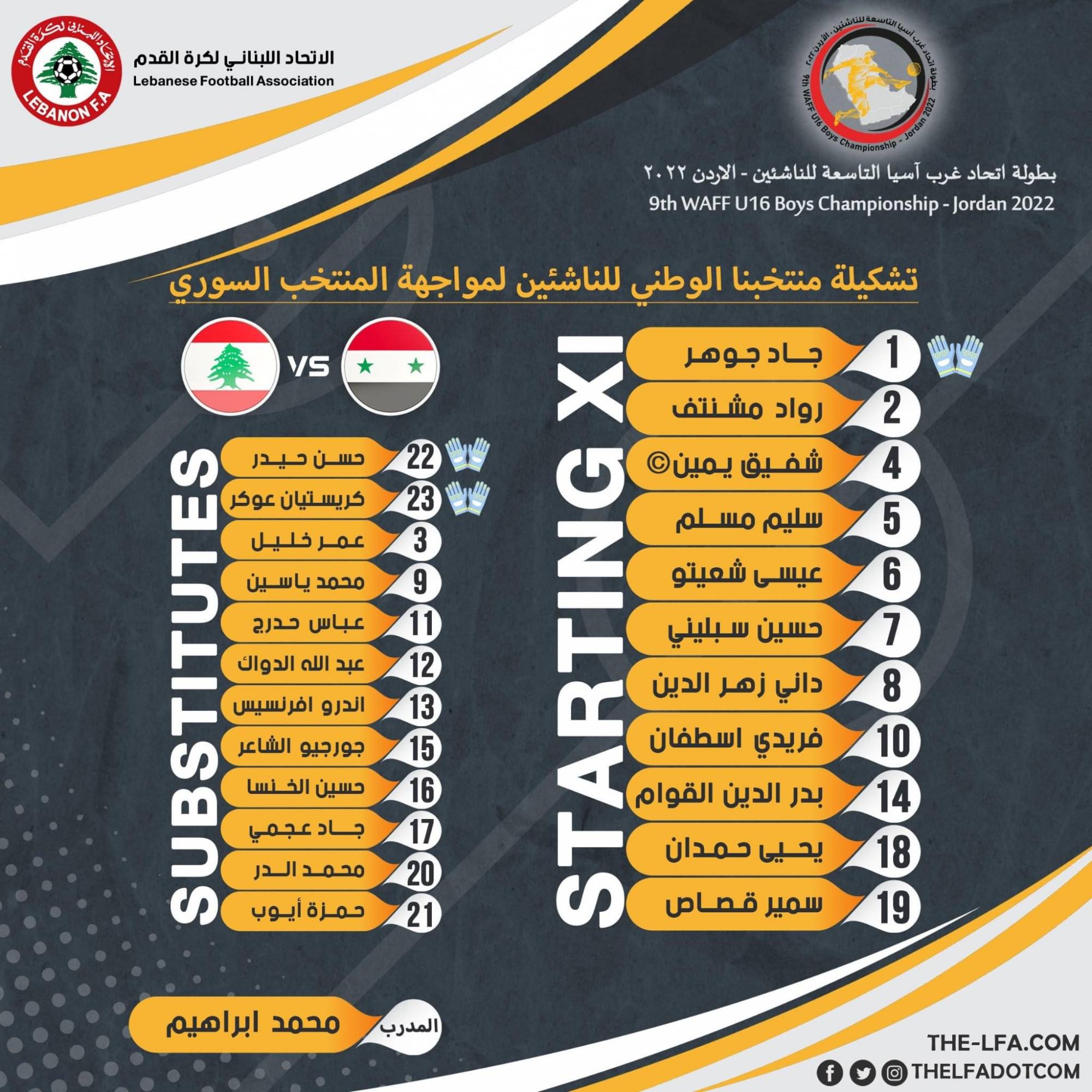 Football Lebanon - تشكيلة منتخب لبنان للناشئين في مواجهة سوريا