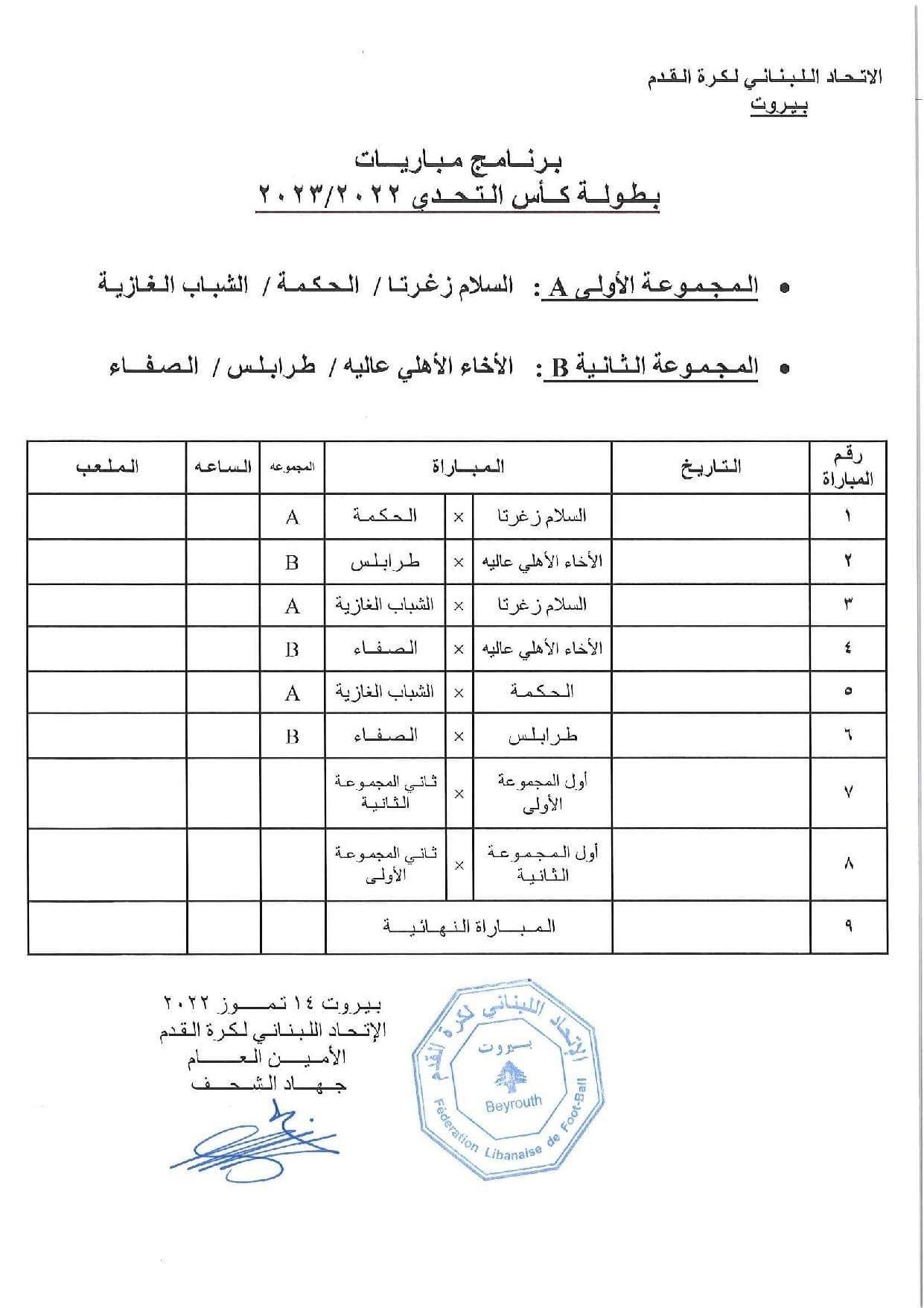 Football Lebanon - قرعة بطولة كأس التحدي