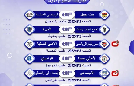 Football Lebanon - جدول مباريات الأسبوع الأول لأندية الدرجة الثانية