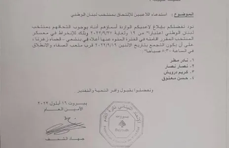 Football Lebanon - استدعاء لاعبي الأنصار مطر نصار درويش ومعتوق