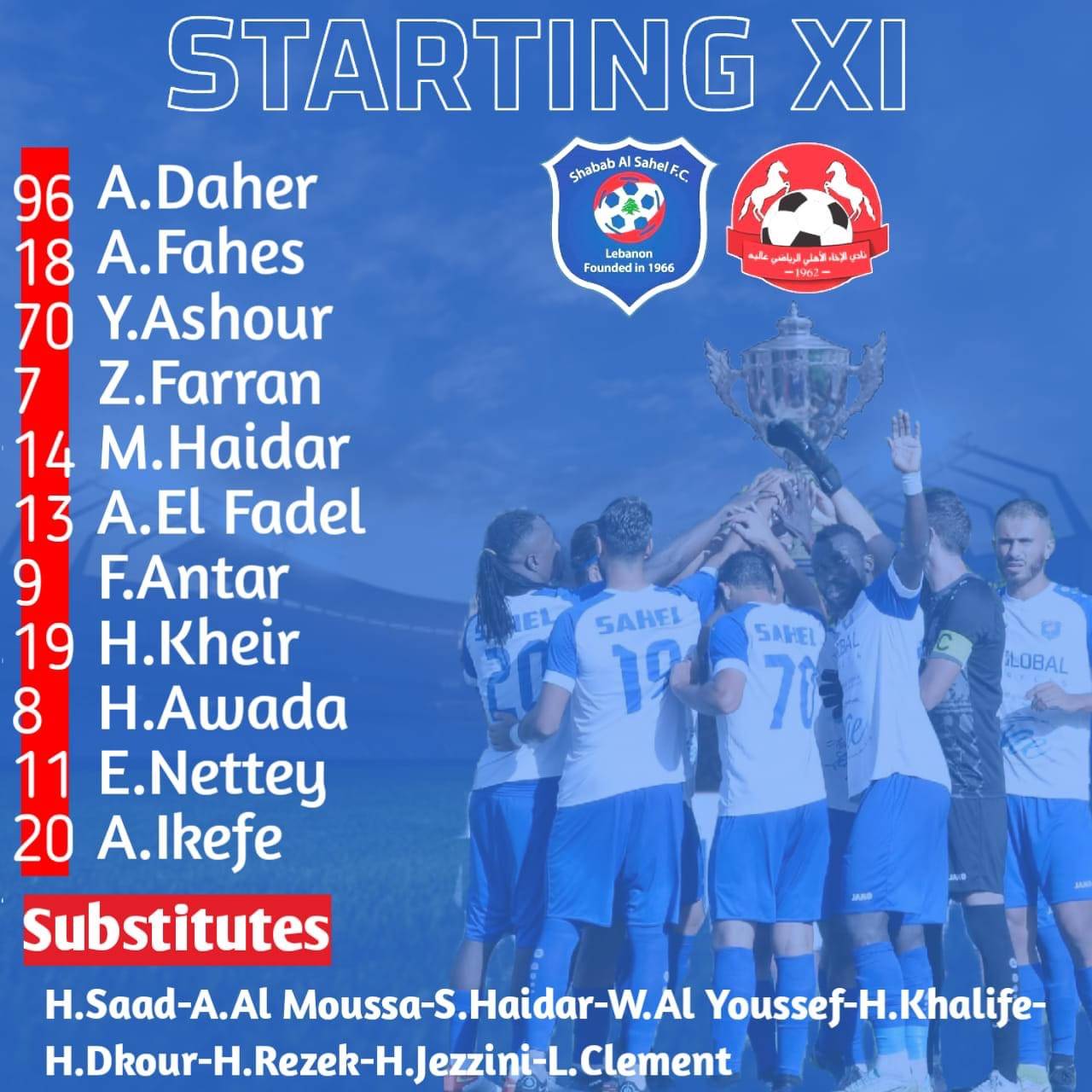 Football Lebanon - تشكيلة الساحل بمواجهة الأخاء الأهلي