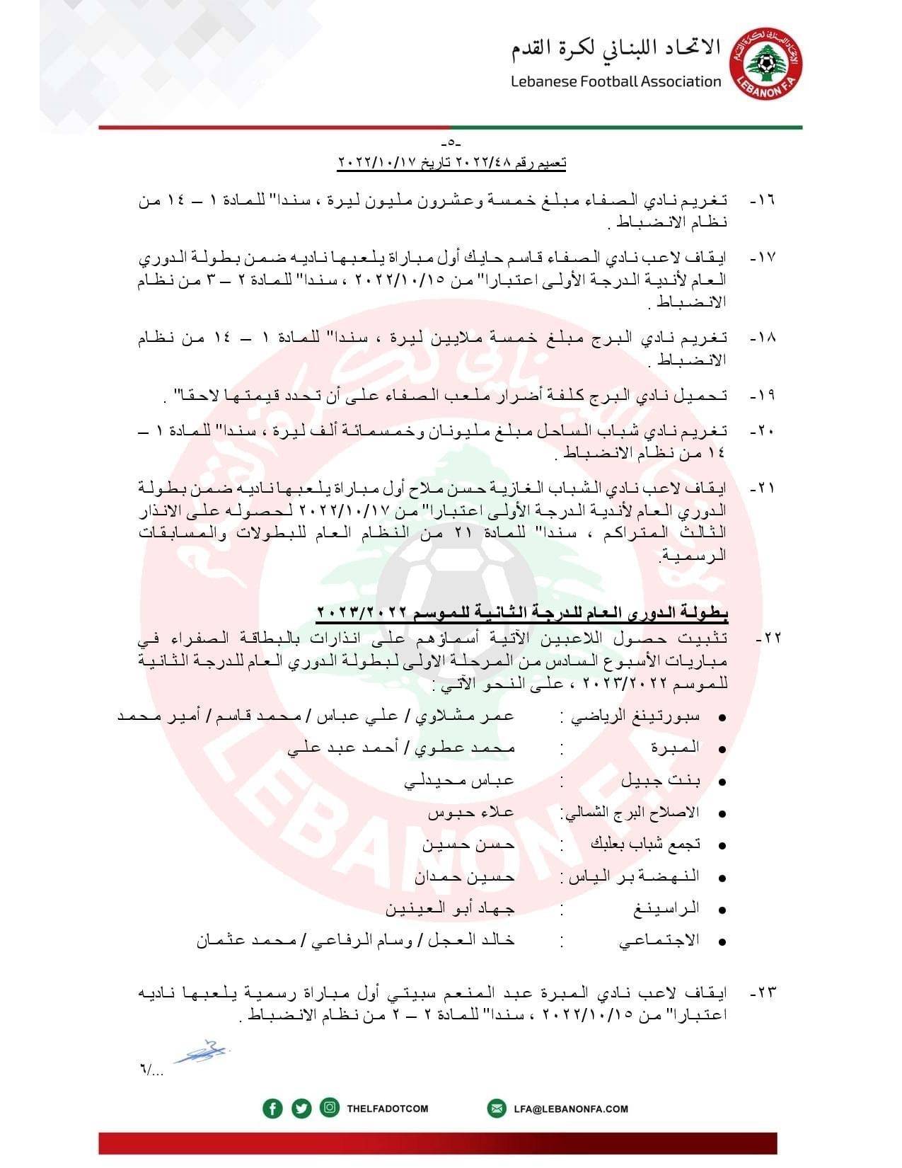 Football Lebanon - عقوبات قاسية وغرامات بالجملة