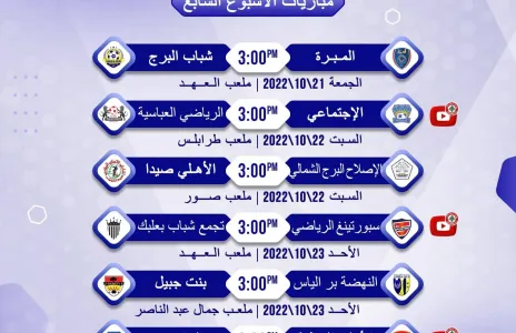 Football Lebanon - مواعيد مباريات الأسبوع السابع من دوري الدرجة الثانية